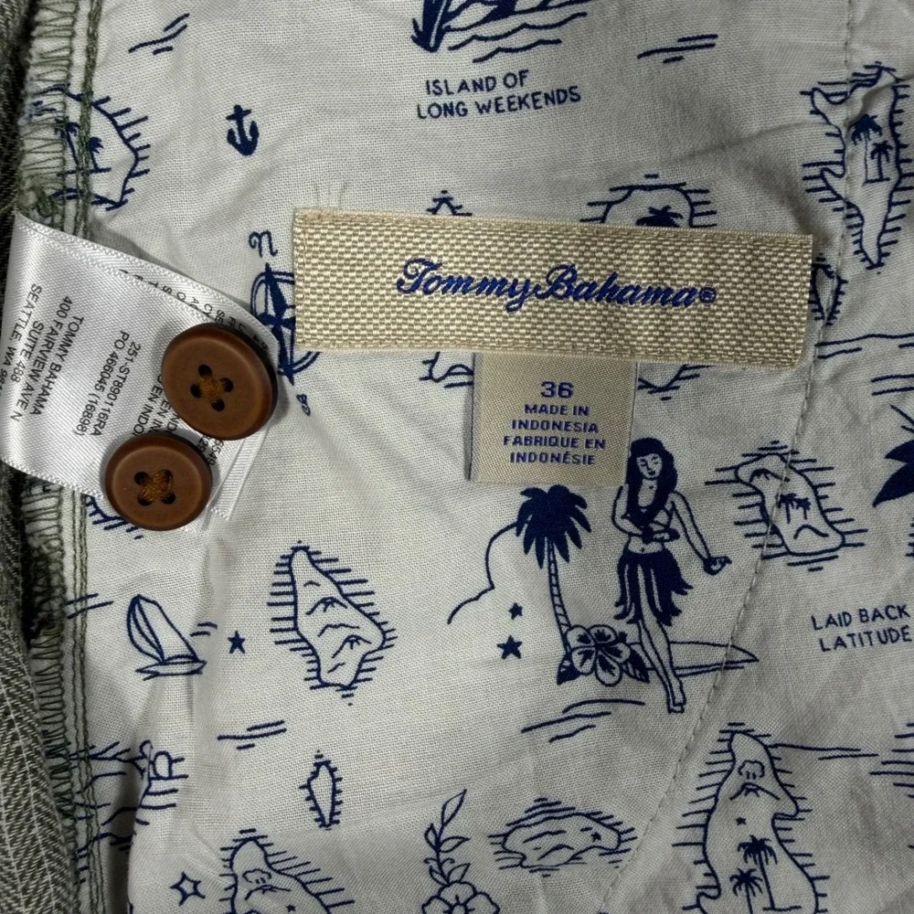 Tommy Bahama Shorts Herringbone Men 36(Fit 34x8.5) Green Linen Cotton Blend NWOT